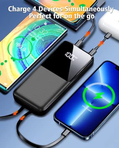 Portable Charger Power Bank - 15000mAh Fast Charging Powerbank Travel Camping Essential Battery Pack with Built in 22.5W Output Cable Compatible with iPhone 17 16 15 14 13 Samsung Google iPad, 1 Pack - Image 4