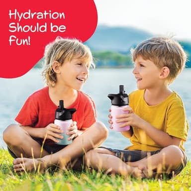 SIPX™ Insulated Kids Water Bottles 12oz. With Straw Lid, BPA-Free Reusable Insulated Toddler Water Bottle Keeps Cold 24 Hours, Metal Water Bottle Kids Made Of Sustainable Material (Gradient Mint Pink) - Image 4