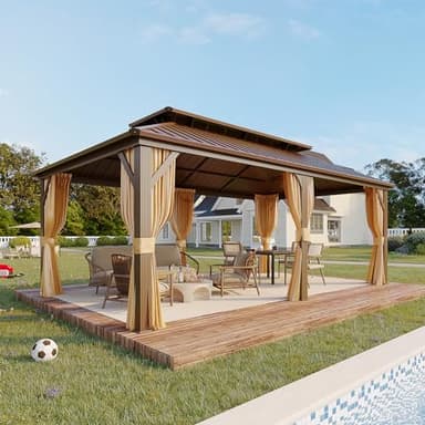 YOLENY 12' X 20' Hardtop Gazebo, Galvanized Steel Ventilation Double Roof Aluminum Frame, Curtains and Netting Included, Outdoor Gazebo for Garden, Patio, Lawns, Parties - Image 1