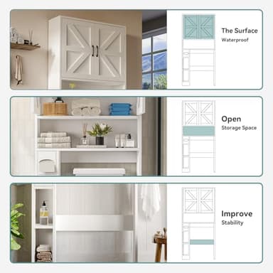 oneinmil Over The Toilet Storage Cabinet with Tissue Holder, 70" Tall Bathroom Cabinet with Doors and Adjustable Shelves, Family Storage Rack for Bathroom, Laundry - Image 5