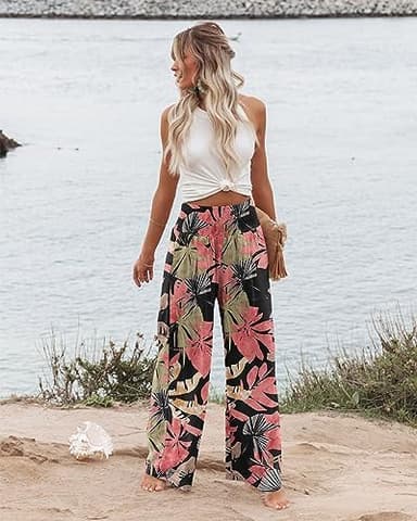 Angerella Womens Elastic High Waisted Palazzo Pants Casual Wide Leg Long Lounge Pant Trousers with Pocket - Image 3