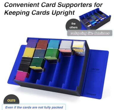 Venssu 5 Row Trading Card Storage Box With Dual-Function Playmat Lids, 3800+ Mtg Deck Box With 24 Colorful Divider Tabs, Compatible with Magic Cards (Black and Blue) - Image 4