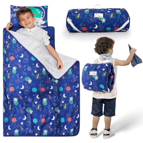 Safotad Toddler Nap Mat with Pillow and Blanket, Soft Sleeping Bag for Kids Boys and Girls, Slumber Bags Kids for Preschool, Daycare, Travel, Camping, 54" x 33" Great for Ages 3-6(Blue) - Image 1