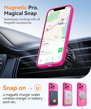 CANSHN Magnetic Compatible with iPhone 13 Pro Max Case, Upgraded [Full Camera Protection] [Compatible with Magsafe] [Translucent Matte] Shockproof Protective Phone Case Cover 6.7 Inch - Hot Pink - Image 5