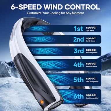 JIJ Neck Fan – Portable Neck Fan Rechargeable with 6 Adjustable Speeds, Neck Cooler with 360° Surround Breeze, Upgraded Long-lasting Wearable Fan for Hot Weather, Travel, Outdoor, Camping, Men & Women - Image 4