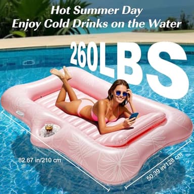 HeySplash Inflatable Pool Float Lounge, Large Inflatable Pool Floats Boat for Adults with Cup Holder & Detachable Pillow, Tanning Pool Lounger Float for Outdoor Lake River Summer Water Party,Pink Leaf - Image 2