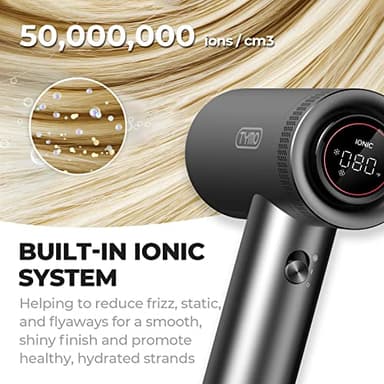 TYMO Hair Dryer with Diffuser for Women - 1500W Professional High Speed Blow Dryer with Comb, 110,000RPM Fast Dry, 200 Million Ionic Hairdryer, 4 Temps & 3 Speeds, 8 Ft Cord for Salon, Metal Gray - Image 7