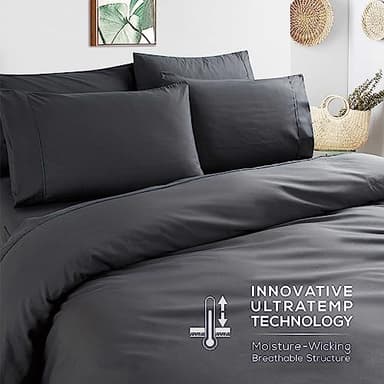 Mueller UltraTemp 6 PC Queen Sheet Set - Ultra-Soft Luxury Series, Cooling & Breathable Hotel Luxury Bed Sheets, Deep Pocket Wrinkle-Free Oeko-TEX, Dark Gray - Image 6