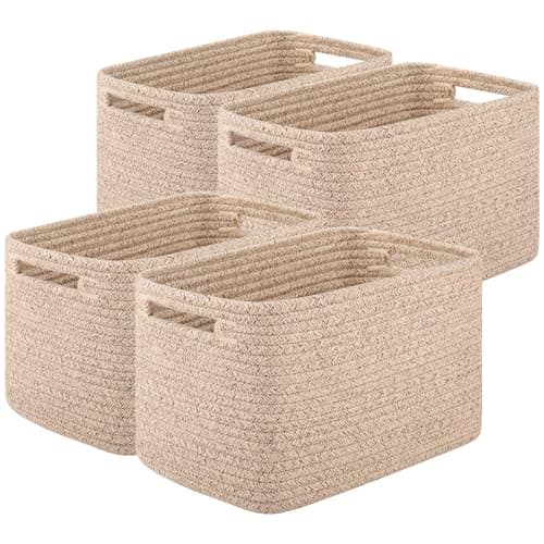 OIASKET Storage Baskets for Organizing, Woven Decorative Baskets for Shelves - Books, Towels, and Clothes, Cotton Rope Toy Storage Bins, 12.7''Lx9''Wx7.8''H, Pack of 4, Brown - Image 1