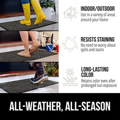 GORILLA GRIP 100% Waterproof All-Season WeatherMax Doormat US Designed Natural Rubber, Stain and Fade Resistant, Low Profile Indoor Outdoor Door Mats, Easy Clean Patio Mat, 17x29, Gray Diamond - Image 3