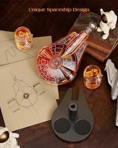 Kollea Birthday Gifts for Men Dad, Galaxy Spaceship Whiskey Decanter Sets for Men, Spacecraft Limited Edition, 2 Funny Shot Glasses, Unique Guys Brother Gift Idea, Liquor Decanter for Bar, Anniversary - Image 5