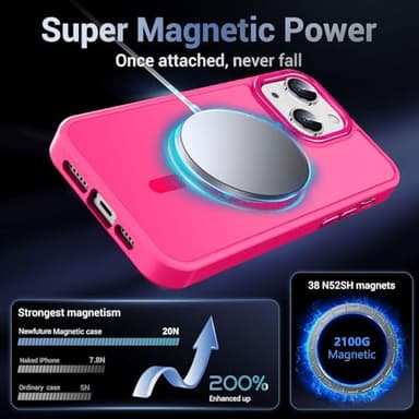 Newfuture Designed for iPhone 15 Case with Strong Magnetic [13 FT Military Drop Protection] [Compatible with Magsafe] Slim Translucent Matte Shockproof with Anti-Fingerprint Phone Case, Hot Pink - Image 3
