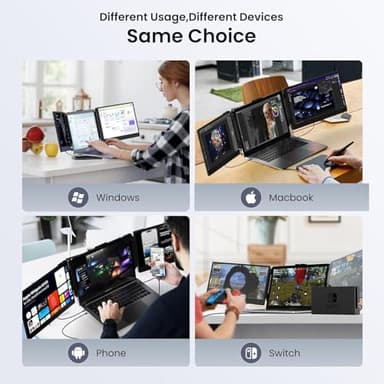 Fagomfer 12'' Triple Screen Extender - Ultra Slim 1080P FHD IPS Portable Monitor With Stand for Laptop, Compatible With Mac Windows Linux Switch PS4/5 - Image 3