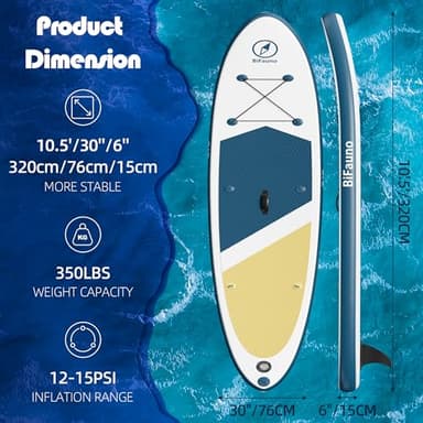 Bifanuo Inflatable Stand Up Paddle Board for Adults with SUP Accessories and Backpack Paddle Boards Non-Slip Deck, Wide Stance, Bottom Fin, Double Action Pump - Image 2