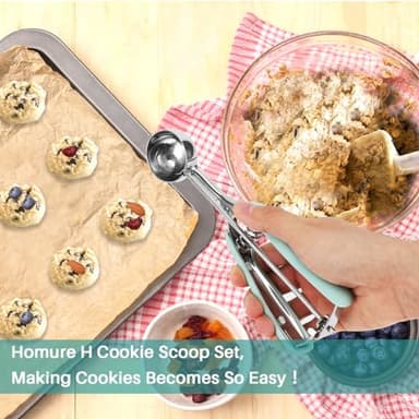 HOMURE H Cookie Scoop 2 Tablespoon, Size #40 Cookie Dough Scoop, 2 Tbsp/ 30 ml/ 1 oz Cookie Scoop for Baking, Mint, Spring-Loaded Scoop, Comfortable Grip - Image 5