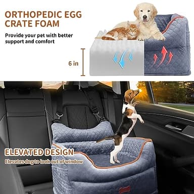 Dog Car Seat - Memory Foam Dog Booster Seat for Small Dogs Up to 25lbs-Elevated Pet Car Seat with Storage Pockets and Dog Seat Belt-Soft Pet Travel Bed for Front & Back Seats-Removable Washable-Grey - Image 2