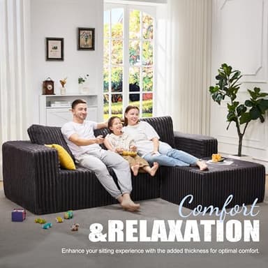 Hobestluk Modular Sectional Sofa Memory Foam Couch Oversized Sectional Sofa 3-Seater with Chaise Cloud Couch with Removable Cover L Shape Sofa for Living Room (Strip Grey, 3-Seater with Chaise) - Image 3