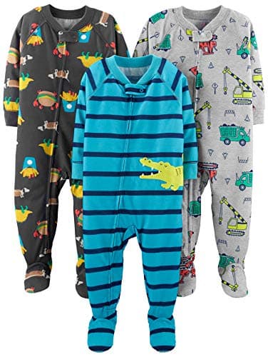 Simple Joys by Carter's Baby Boy's 3-Pack Loose Fit Flame Resistant Polyester Footed Pajamas Sleepwear, food/Trucks/alligator, 18 Months - Image 1
