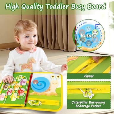 Toddler Busy Board, Farm Busy Book Montessori Toys for 1 2 3 4 Year Old, Sensory Board Preschool Learning Toy Activity Books Birthday for Girls Boys, Travel Toys for Airplane Car - Image 7