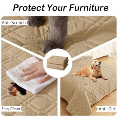 hyha Waterproof Dog Bed Blanket, Soft Pet Blankets, Waterproof Couch Cover for Dogs, Reversible Sofa Covers Washable for Furniture (82x82 Inch, Camel/Beige) - Image 4
