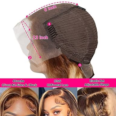 QUANDIAN 30 Inch 13x6 Body Wave Highlight Ombre Lace Front Wig Human Hair 13x6 HD Lace Front Wigs Human Hair 180% Density P4/27 Colored Wigs Honey Blonde Glueless Wigs Human Hair Pre Plucked Pre Cut - Image 6