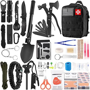 Emergency Survival Kit and First Aid Kit, 142Pcs Survival Gear and Supplies Equipment with Molle Pouch, Gift for Christmas Men Dad Husband Camping Essentials Hiking Hunting Outdoor Adventure (Black) - Image 1
