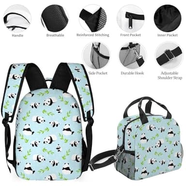 ZVUZVO 2pcs Panda Prints Backpack Gifts For Teen Girls Boys, Bookbag And Lunch Bag Set, School Daypack Students Knapsack - Image 3