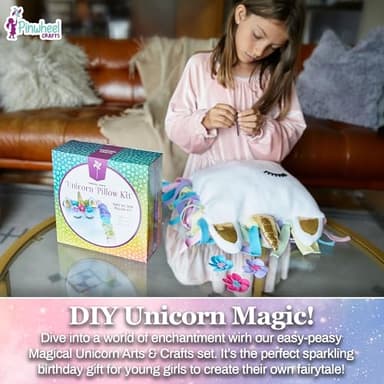 Pinwheel Crafts Unicorn Pillow Kit - DIY Arts and Crafts for Kids Ages 6 7 8-12+ Years, No Sewing Kit for Kids, Unicorn White Pillow Craft Kits for Birthday, Christmas Gifts for Girls - Image 3
