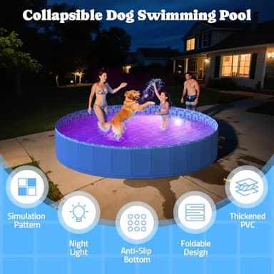 Foldable Dog Pool with RGB LED Light, 71" Collapsible Hard Plastic Kiddie Swimming Pool with Remote for Small Medium Large Doggie Kitty Puppy, Pet Bathing Tub Wading Pool for Dogs Blue - Image 4