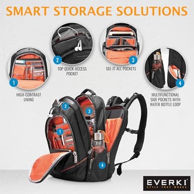 EVERKI Flight Business - Spacious Business Backpack for 16-inch Laptops, Large Compartments, Travel Laptop Backpack, Extra Large Bookbags for Men, Capacity of 28.5-L (EKP119), Black - Image 5