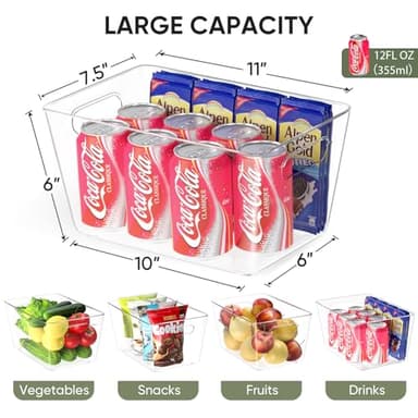 BALEINE Clear Plastic Storage Bins, Pantry Organization, BPA Free Stackable Refrigerator Organizers and Storage with Handles for Kitchen Fridge Cabinet Bathroom (4PK, 11x7.5x6) - Image 4
