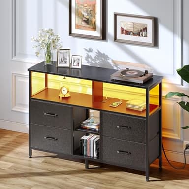 Rolanstar TV Stand with Power Outlets and LED Light, 4 Fabric Drawers Entertainment Center for 32/45/55 inch TVs, Media Console with Storage for Living Room or Bedroom, Black - Image 7