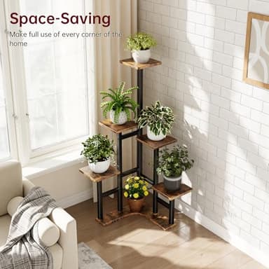 Yzosvki Corner Plant Stand Indoor, 6 Tiered Corner Plant Shelf Flower Stand for Multiple Plants, Plant Shelves Organizer Rack for Living Room, Balcony, Patio, Garden, Square Rustic Brown - Image 5