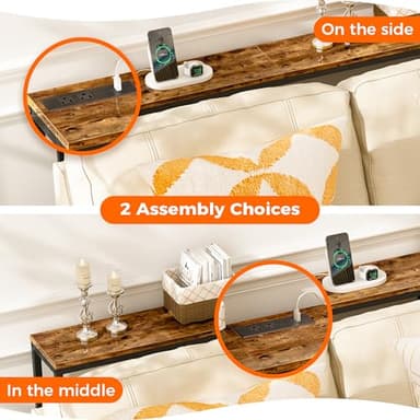 SUPERJARE 70 Inch Console Table with Outlet, Sofa Table with Charging Station, Narrow Entryway Table, Skinny Hallway Table, for Living Room, Rustic Brown - Image 7