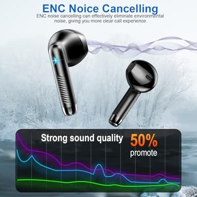 Wireless Earbuds, Bluetooth Headphones V5.4 Stereo Bass Ear buds with ENC Noise Cancelling Mics, 40H Bluetooth Earbuds with LED Display Charging Case, IP7 Waterproof Earphones for Android iOS, Black - Image 5