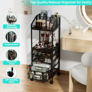 HapiRm Makeup Organizer Storage Cart - Floor Skincare Make Up Storage with 4 Drawers, Rolling Makeup Cart Vanity Organizer Cosmetics Display Cases Holder for Skin Care Perfume Nail Polish - Image 7