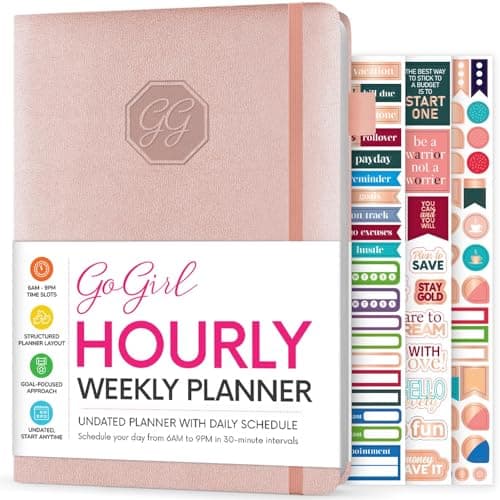 GoGirl Weekly Schedule Planner – Hourly Work & Life Planner with Time Slots – Vertical Agenda Organizer for Daily Productivity, A5 (Rose Gold) - Image 1