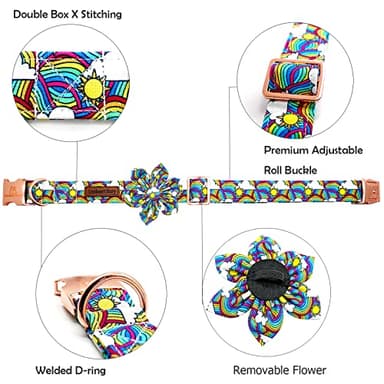 Lionheart glory Rainbow Dog Collar Pride Dog Flower Collar for Female or Male Dogs Collar with Flower Adjustable Flower Collar for Large Dogs Colorful Pet Gift - Image 2