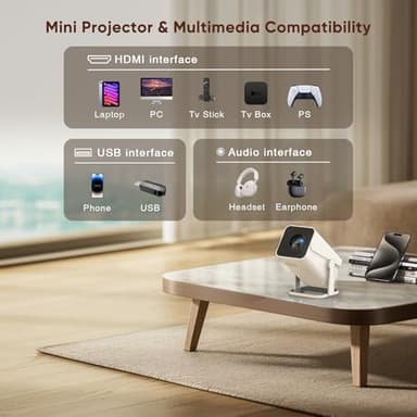 [Built-in Apps & Electric Focus] Smart Mini Projector with WiFi and Bluetooth, 270°Rotatable Portable Movie Projector 1080P Support, Auto Keystone Proyector for Smartphone/TV Stick/Laptop/HDMI - Image 7