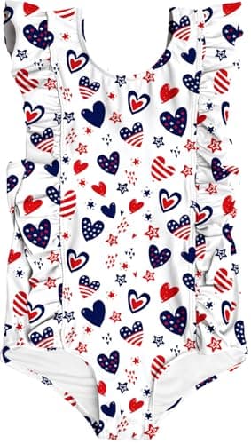 RAISEVERN Toddler Girls American Flag Swimsuit 3T Ruffles 4th of July Bathing Suits Cute Star Striped Beach Summer One Piece Swimwear Backless Quick-Dry Swimming Bodysuit for Size 3 4t Little Girl - Image 1