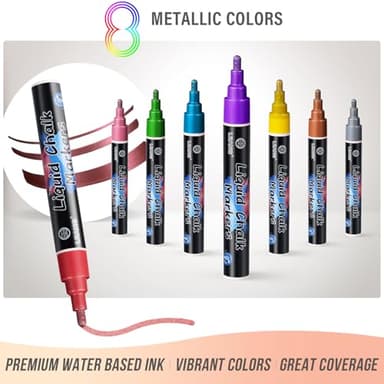 IJIANG Liquid Chalk Markers - Metallic 8Colors, Chalk Markers - 6mm Reversible Tip for Glass, Window, Cars, Chalkboard, Whiteboard, Blackboard Signs - Image 4