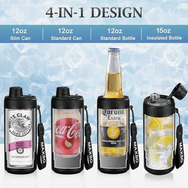 MAXSO Sealed Can Cooler Fizz Lid Can Cover for 12 oz Regular, Slim Skinny Cans & As Thermal Bottle, 4-in-1 Insulated Vacuum Stainless Steel Carbonated Cold Drink Holder - Black - Image 5