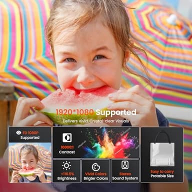 [Two-Way Bluetooth 5.2] Mini Portable Projector 1080P HD Multi-Angle Projection, Tecaki Smart Projector with 180°Rotatable Mount Auto Keystone Correction Long Lens Life (White2) - Image 2