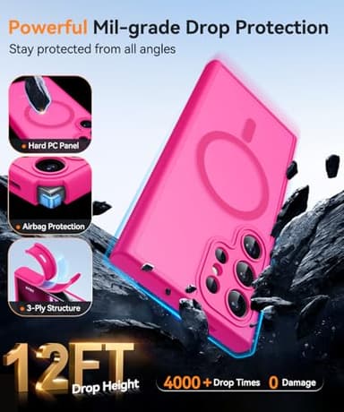 CANSHN Designed for Samsung Galaxy S24 Ultra Case [Full Camera Protection] [Compatible with MagSafe] Translucent Matte Shockproof Protective Phone Cover 6.8 Inch - Hot Pink - Image 6
