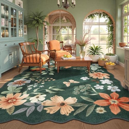 Lahome Floral Washable Rugs 8x10, Non-Slip Soft Bedroom Rug Stain Resistant, Ultra-Thin 8x10 Rugs for Living Room Easy Clean Boho Rug Accent Carpet for Dining Room Office(8x10ft,Dark Green) - Image 1