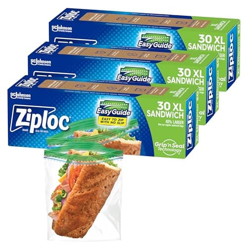 Ziploc XL Sandwich and Snack Bags with EasyGuide Texture, Plastic Storage Bags with Grip 'n Seal Technology, 90 Bags Total - Image 1