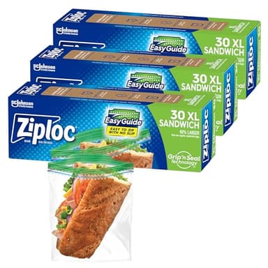 Ziploc XL Sandwich and Snack Bags with EasyGuide Texture, Plastic Storage Bags with Grip 'n Seal Technology, 90 Bags Total - Image 1
