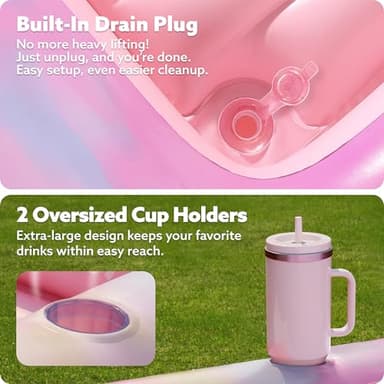 SLOOSH Inflatable Tanning Pool Lounger Float, 70" x 46" Pool Floats Adult with Pillow, 4 in 1 Suntan Tub Raft Floatie,Sunbathing Bed Lounge for Water Blow Up Ball Pit Party Gifts,Pink Tie-dye - Image 4