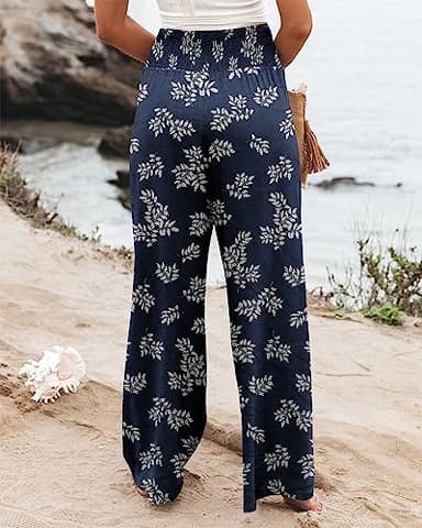 Angerella Women's Casual Loose Wide Leg Cozy Pants Yoga Sweatpants Comfy High Waisted Sports Athletic Lounge Pants with Pockets FloralBlue M - Image 5