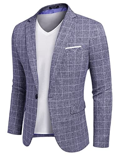 COOFANDY Men's Blazer Casual Sport Coats Slim Fit One Button Suit Jacket Lightweight Sports Jacket (Plaid Blazer - Blue,XX-Large) - Image 1